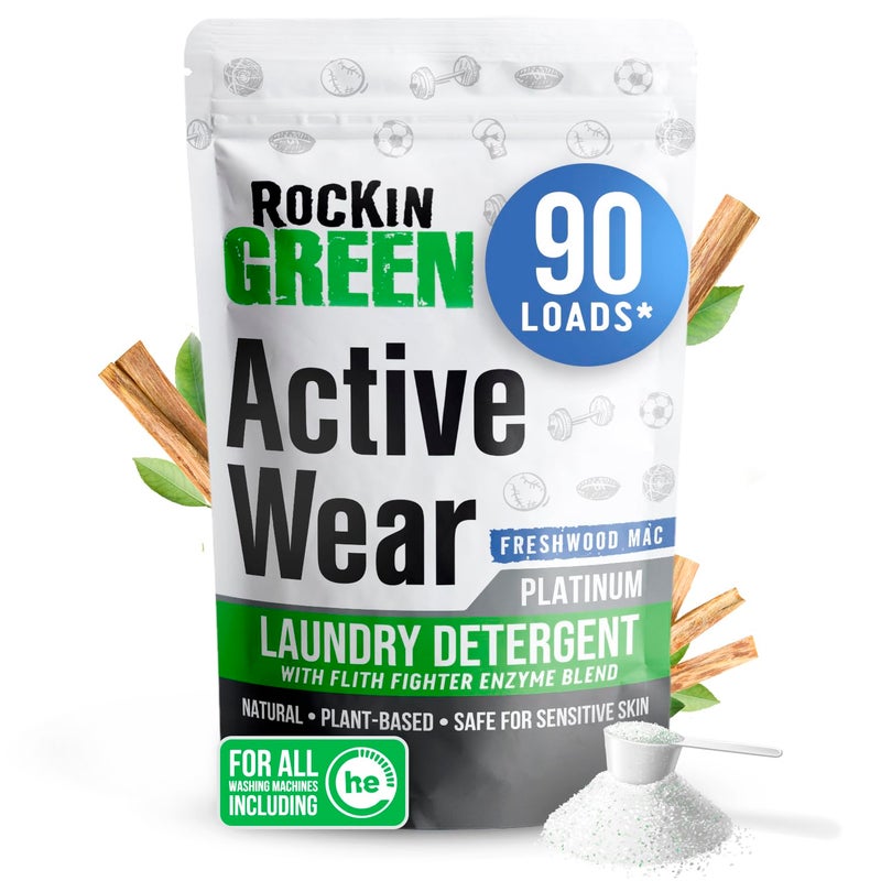 Rockin' Green Laundry Detergent, Plant based, All Natural Laundry Detergent Powder, Vegan and Biodegradable Odor Fighter, Safe for Sensitive Skin (Active Wear 90 Loads - Freshwood Mac) - Image 1