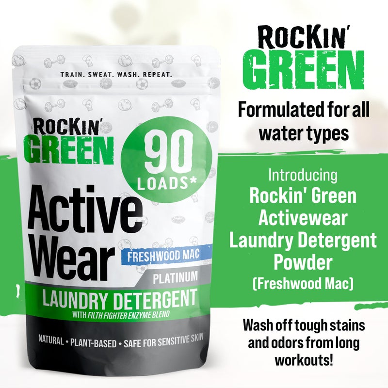 Rockin' Green Laundry Detergent, Plant based, All Natural Laundry Detergent Powder, Vegan and Biodegradable Odor Fighter, Safe for Sensitive Skin (Active Wear 90 Loads - Freshwood Mac) - Image 3