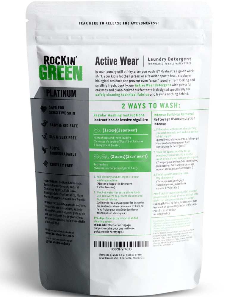 Rockin' Green Laundry Detergent, Plant based, All Natural Laundry Detergent Powder, Vegan and Biodegradable Odor Fighter, Safe for Sensitive Skin (Active Wear 90 Loads - Freshwood Mac) - Image 2