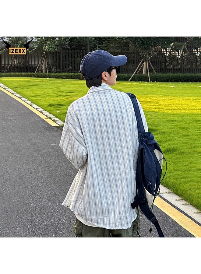 Izexx Striped Long-sleeve Shirt For Men, Spring And Summer Versatile Blouse, Cool Top, Loose-fitting Casual Style, Old Money Look, Ix66 Off-white, 3XL - Image 3