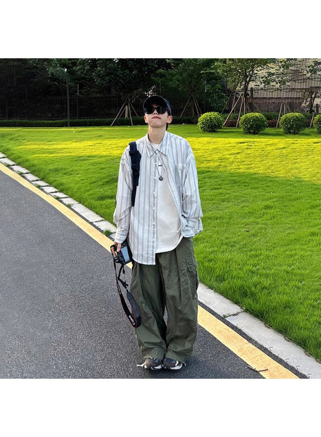 Izexx Striped Long-sleeve Shirt For Men, Spring And Summer Versatile Blouse, Cool Top, Loose-fitting Casual Style, Old Money Look, Ix66 Off-white, 3XL - Image 4