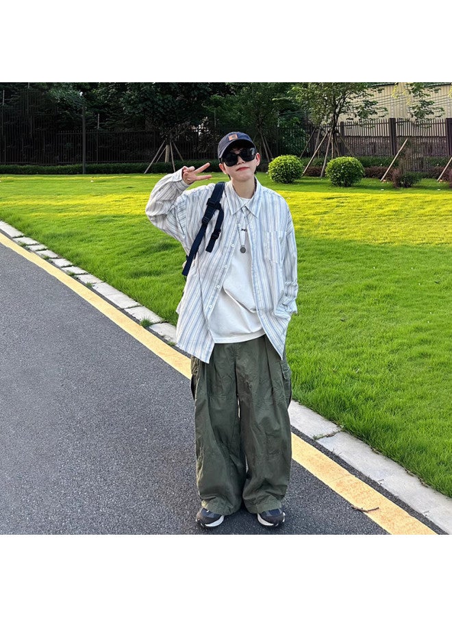 Izexx Striped Long-sleeve Shirt For Men, Spring And Summer Versatile Blouse, Cool Top, Loose-fitting Casual Style, Old Money Look, Ix66 Off-white, 3XL - Image 5