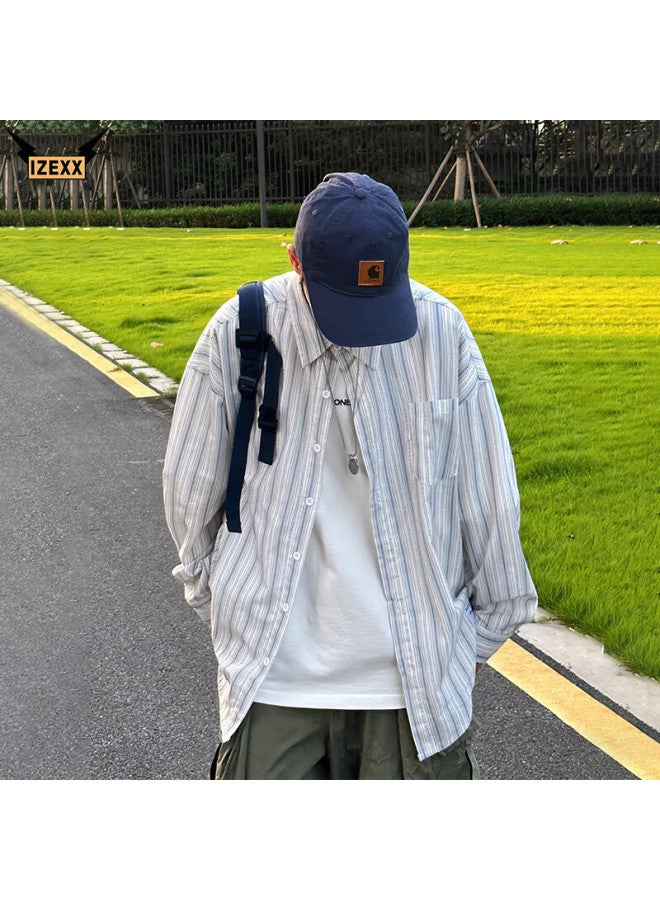 Izexx Striped Long-sleeve Shirt For Men, Spring And Summer Versatile Blouse, Cool Top, Loose-fitting Casual Style, Old Money Look, Ix66 Off-white, 3XL - Image 2