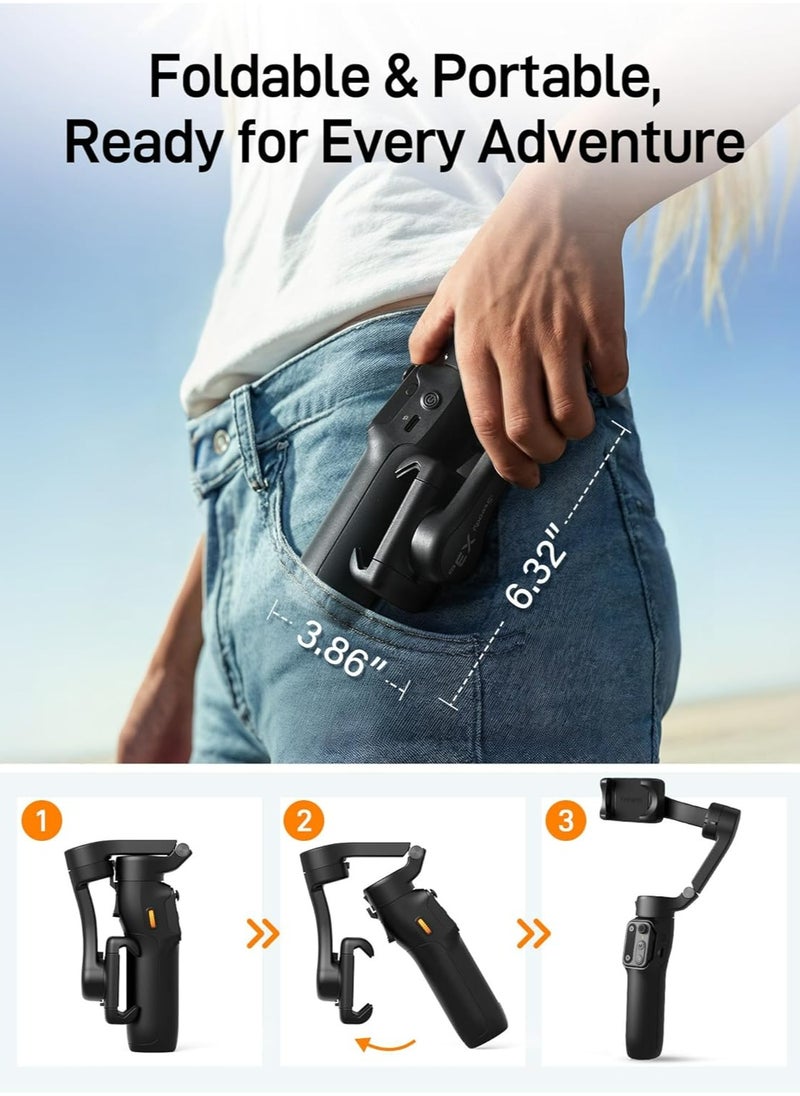 hohem - Hohem iSteady X3 SE 3-axis Foldable Smartphone Gimbal Stabilizer with AI Tracking and Detachable Remote Control (Black) - Image 1