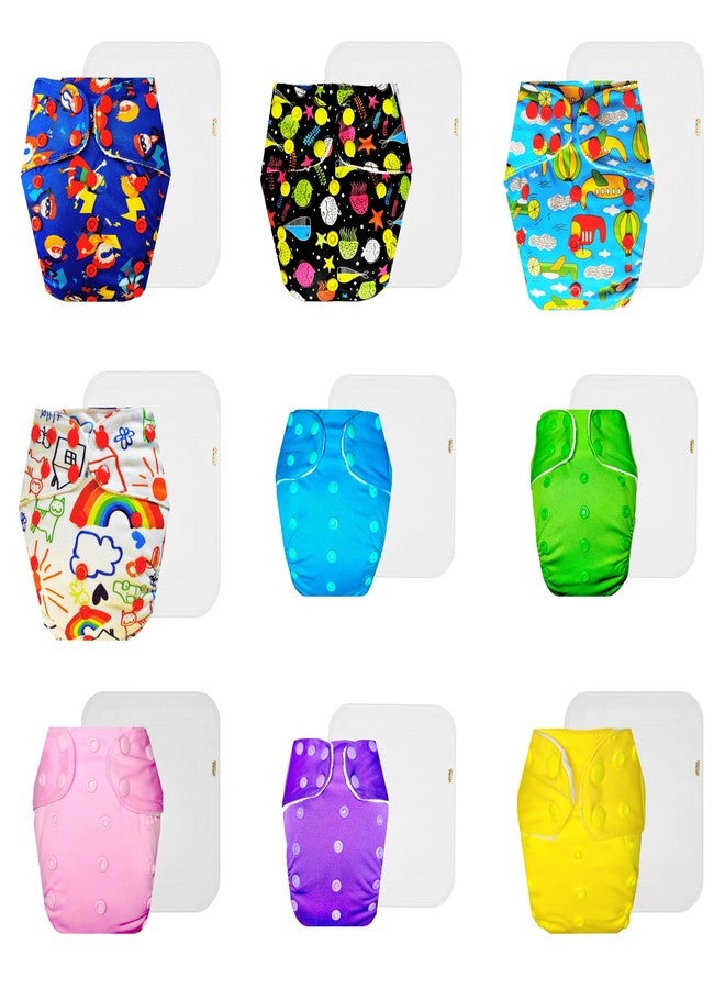 Dumbledo Premium Cloth Diaper with Cotton Insert (Pack of 9) | Dry Feel and Comfortable | 6-Layer Absorbent Pad | Quick Dry | Ideal for Toddlers | 3 Months - 3 Years | Unisex Baby - Image 1