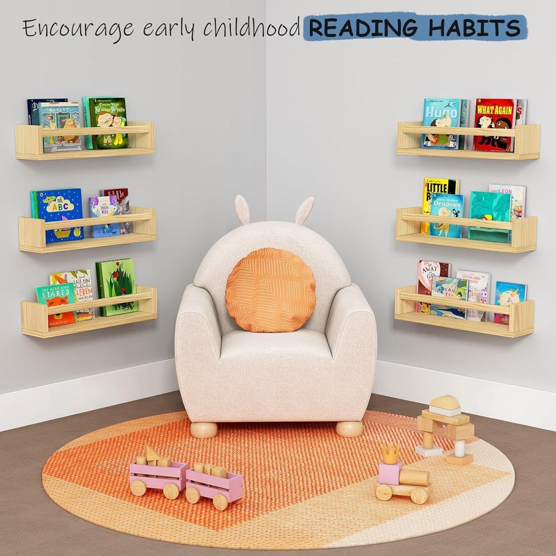 ABTRIX WITH AB Floating Nursery Book Shelves for Wall Set of 3 Natural Wood Kids Bookshelf Toy Organizer Small Wooden Baby Book Shelf for Nursery Bedroom Playroom Toddler Child Storage Easy Wall Mount - Image 4
