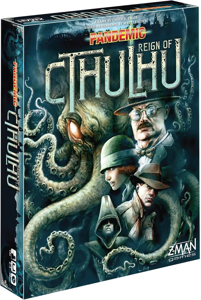 زي - مان جيمز لعبة لوحية من Asmodee Pandemic Reign of Cthulhu - تحقق وواجه الرعب الكوني، لعبة استراتيجية تعاونية، متعة عائلية للأطفال والبالغين، من سن 14+، 2-4 لاعبين، مدة اللعب 40 دقيقة - Image 1
