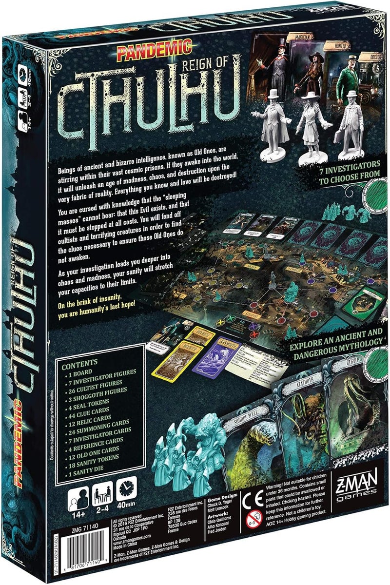 زي - مان جيمز لعبة لوحية من Asmodee Pandemic Reign of Cthulhu - تحقق وواجه الرعب الكوني، لعبة استراتيجية تعاونية، متعة عائلية للأطفال والبالغين، من سن 14+، 2-4 لاعبين، مدة اللعب 40 دقيقة - Image 2
