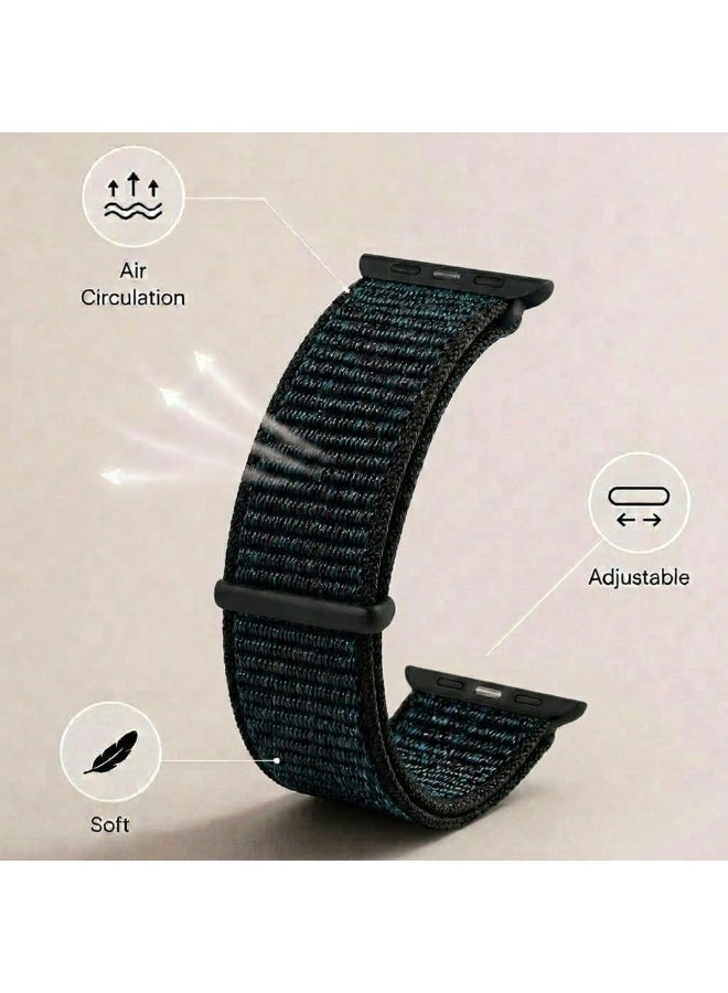 CATANES Breathable Nylon Sport Loop Band Compatible with Apple Watch 44mm 45mm 46mm 49mm for Women Men, iWatch Wrist Straps for Ultra 3 2, Se, Series 11 10 9 8 7 - midnight - Image 3