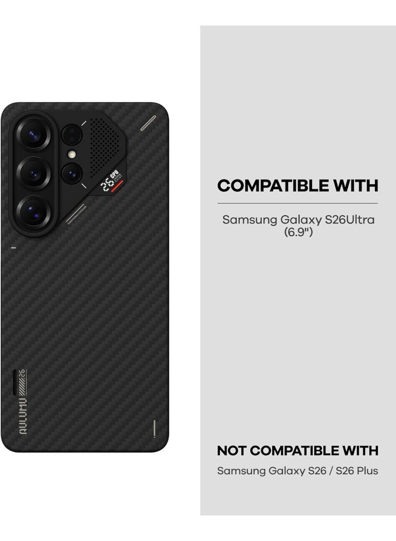 Aulumu S26 Ultra Galaxy Aramid Fiber Magnetic Case | 1500D Ultra Slim Woven | Compatible with MagSafe | Passive Cooling Samsung Galaxy S26 Ultra Case - Black - Image 2