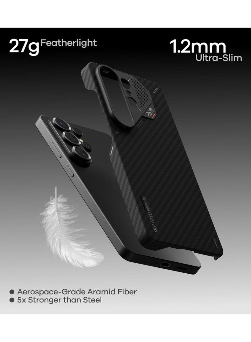 Aulumu S26 Ultra Galaxy Aramid Fiber Magnetic Case | 1500D Ultra Slim Woven | Compatible with MagSafe | Passive Cooling Samsung Galaxy S26 Ultra Case - Black - Image 3