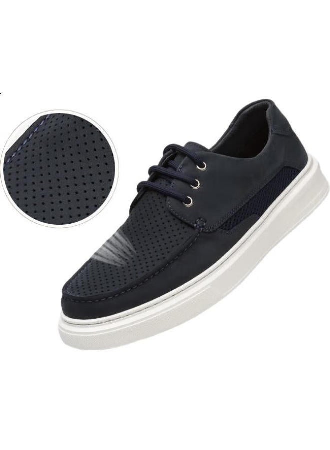 Satchi Men'S Summer Leather Punch Breathable Shoes Men'S Casual Shoes Satchi Leather Shoes 962442163Z Blue 40 - Image 1