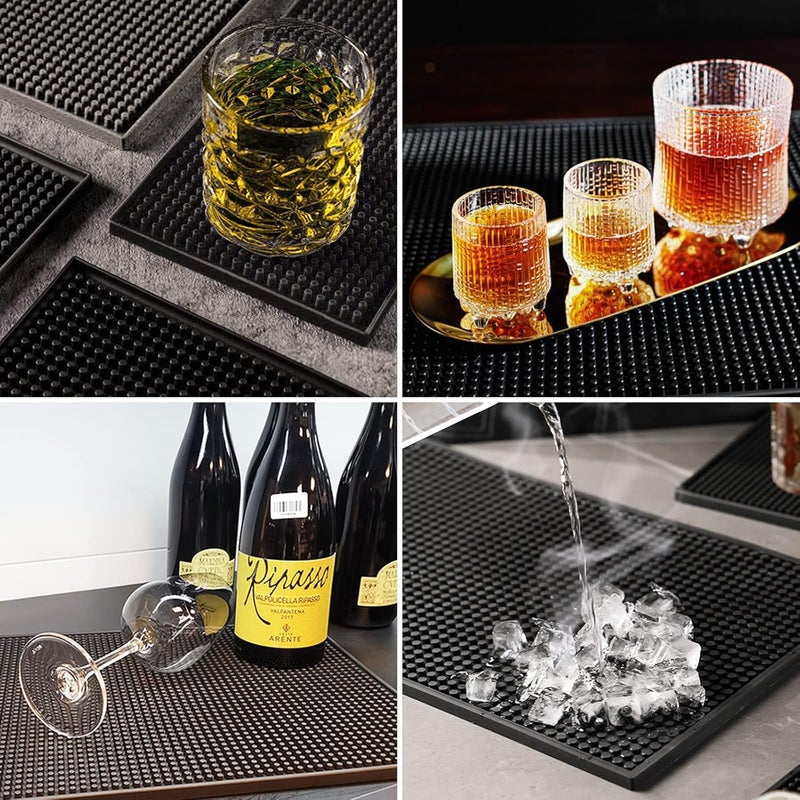 XieNie Bar Mats 2PCS 6" x 12" Small Black, Countertop Coffee Mat for Home Bar, Service Spill Mat for Cocktail Bartender Kitchen, PVC Counter Top Cup Glasses Dish Drying Mat, 2Pac(Black) - Image 5