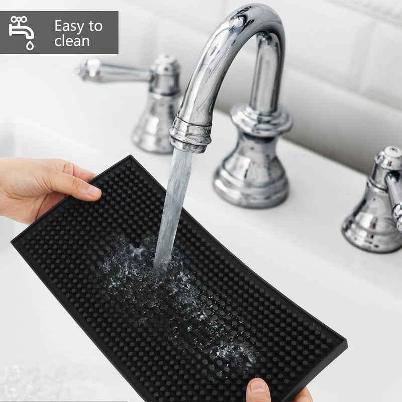 XieNie Bar Mats 2PCS 6" x 12" Small Black, Countertop Coffee Mat for Home Bar, Service Spill Mat for Cocktail Bartender Kitchen, PVC Counter Top Cup Glasses Dish Drying Mat, 2Pac(Black) - Image 3
