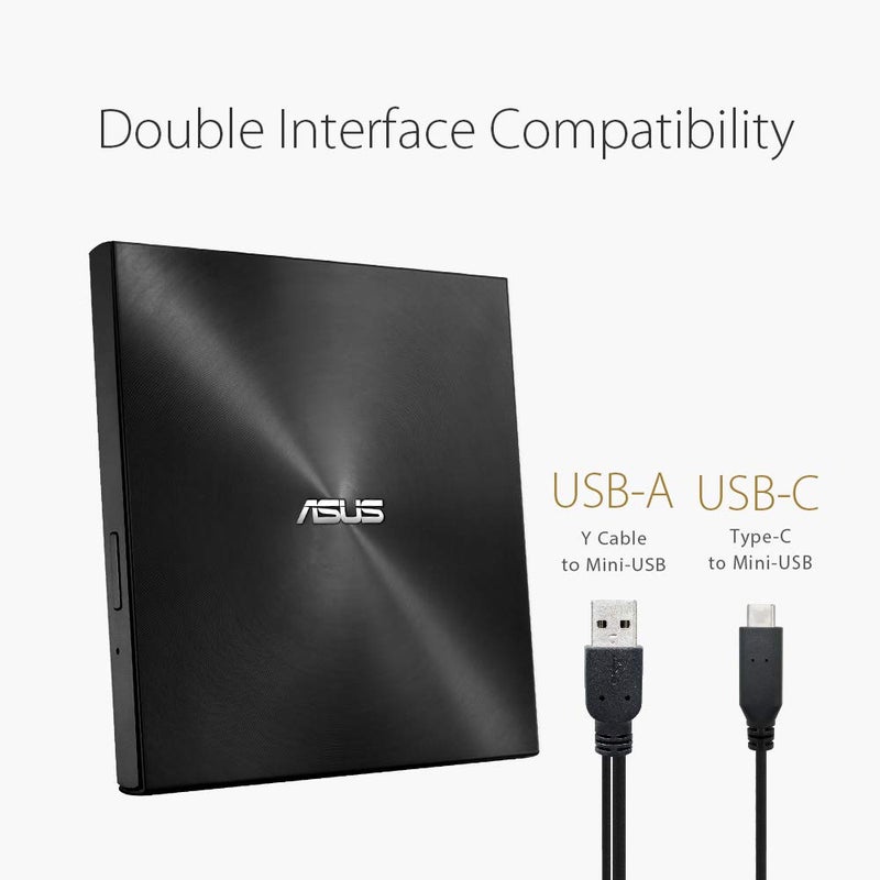 ASUS ZenDrive Black 13mm External 8X DVD/Burner Drive +/-RW with M-Disc Support, Compatible with Both Mac & Windows and Nero BackItUp for Android Devices (USB 2.0 & Type-C Cables Included) - Image 3