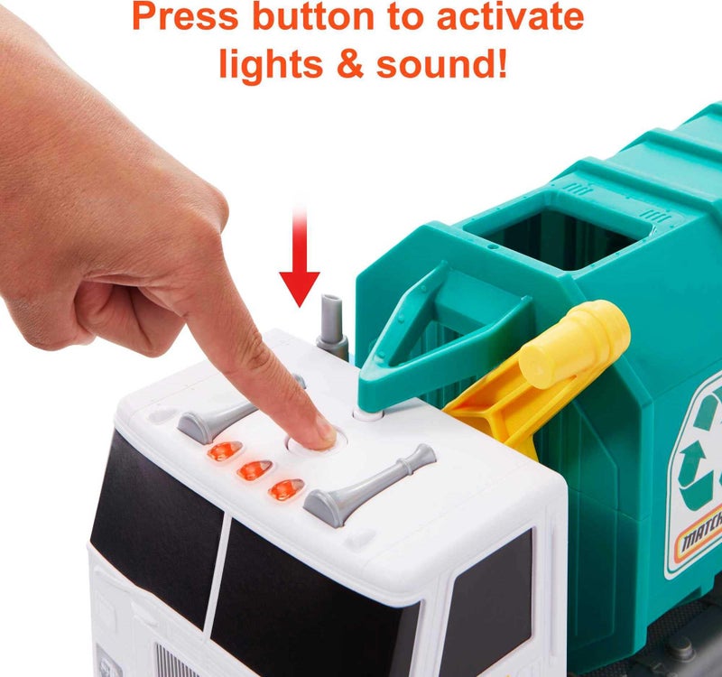 Matchbox 15-inch Recycling Truck, Lights & Sounds, Toy Cards for Kids Made from 80% ISCC-Certified Plastic - Image 4