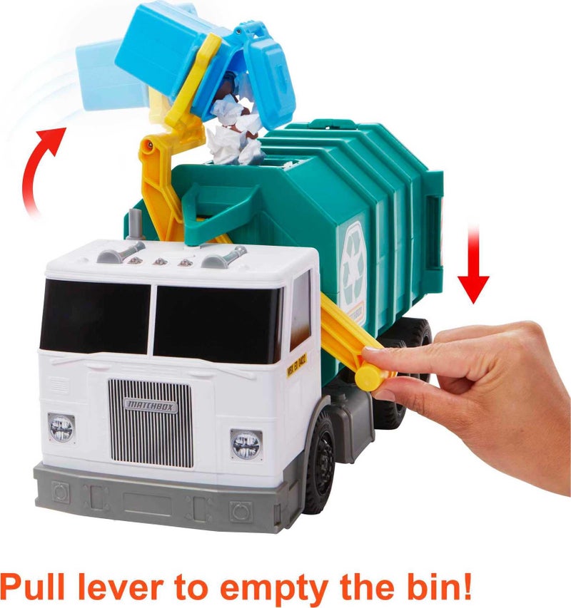Matchbox 15-inch Recycling Truck, Lights & Sounds, Toy Cards for Kids Made from 80% ISCC-Certified Plastic - Image 5