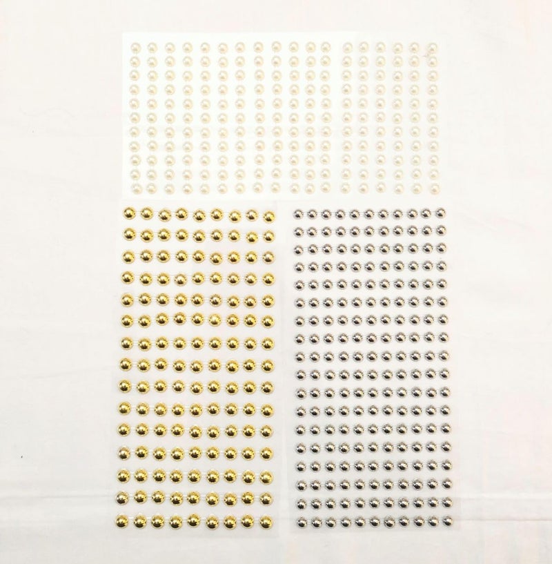 BriKSHi self adhesive multiclor pearl Stickers for Art and Craft Faux Pearls Sticker Gems for Hair, Face, Eye, Nail, Makeup, DIY Crafts - (pack of 3) - Image 1