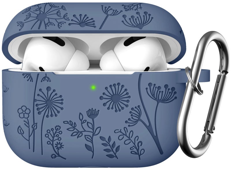 Lerobo Compatible with Apple Airpods Pro 2nd 1st Generation Case Cute Flower Engraved Cover Soft Silicone Skin Cover Full Protective Case for AirPod Pro/Pro 2 Case USB C, Front LED Visible, Blue Gray - Image 1