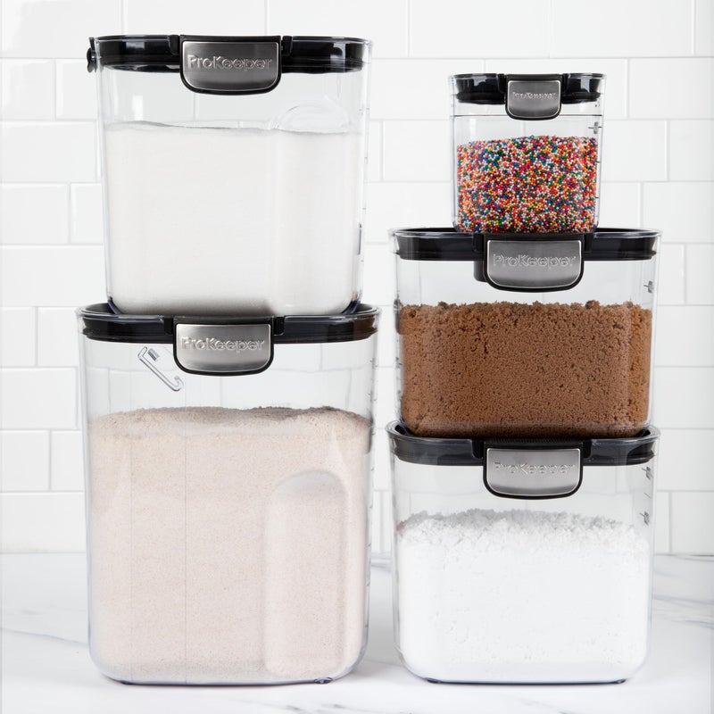 ProKeeper+ Airtight Food Storage Container Set â€“ Clear Plastic Flour and Sugar Canister Set with Magnetic Accessories for Kitchen Organization (Black, 9-Piece) - Image 2