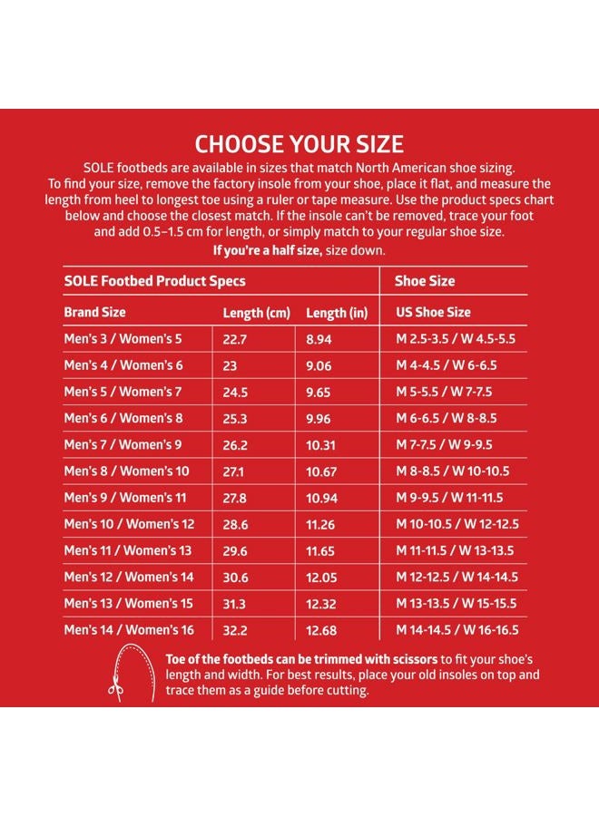 SOLE Active Medium Plantar Fasciitis Insoles, Men & Women - Arch Support Inserts for Foot Health and Heel Pain Relief, Orthotic Shoe Inserts - Multiple Sizes, Red, Mens Size 8 / Womens Size 10 - Image 5