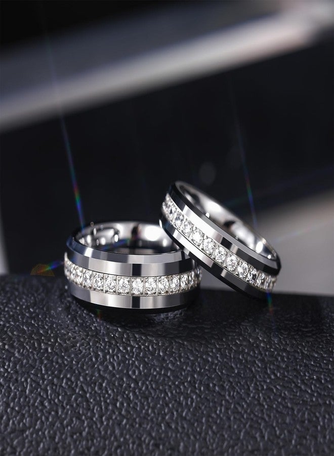 Greenpod 6mm Tungsten Carbide Rings for Men Silver Cubic Zirconia Eternity Wedding Band Women High Polish Comfort Fit Size 6 - Image 3