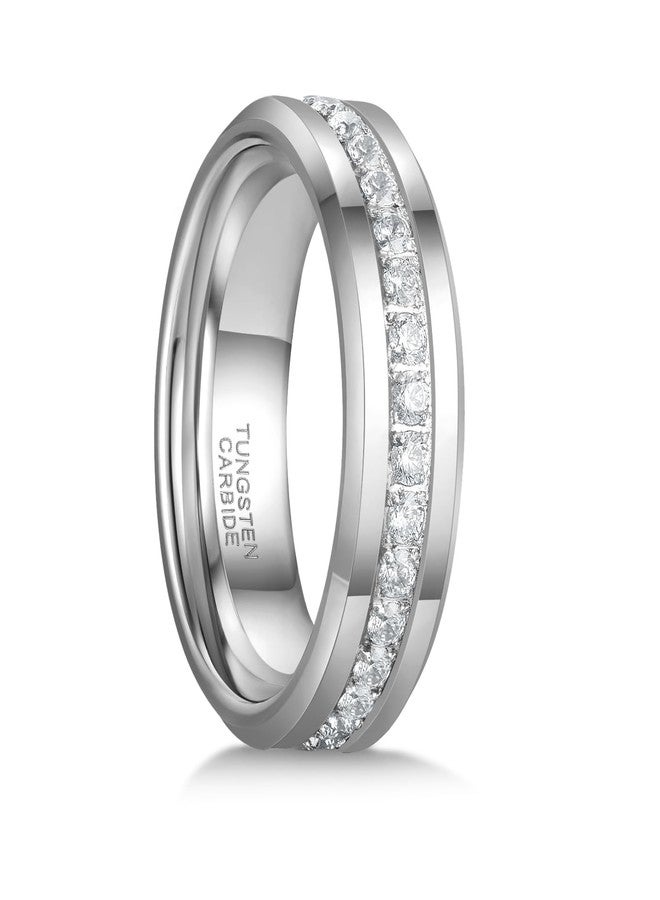 Greenpod 6mm Tungsten Carbide Rings for Men Silver Cubic Zirconia Eternity Wedding Band Women High Polish Comfort Fit Size 6 - Image 1