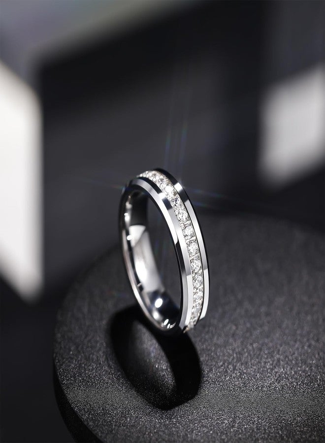 Greenpod 6mm Tungsten Carbide Rings for Men Silver Cubic Zirconia Eternity Wedding Band Women High Polish Comfort Fit Size 6 - Image 2