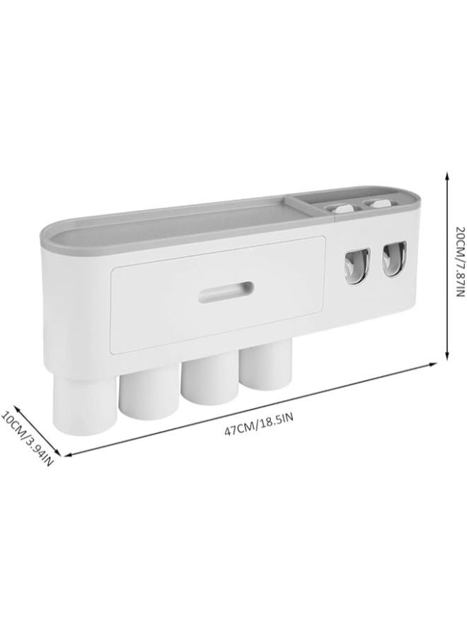 حامل فرشاة الأسنان المقلوب مزدوج التلقائي عصارة معجون الأسنان موزع تخزين الرف اكسسوارات الحمام مع 4 أكواب - Image 2