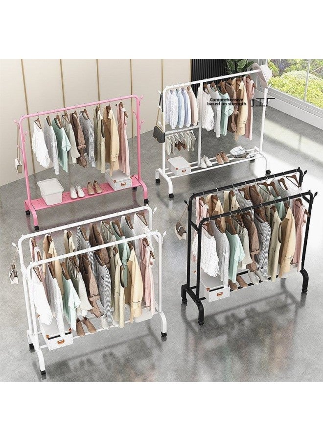 Bold Hanger Floor Drying Rack Household Indoor Folding Vertical Clothes Shelf Simple Wardrobe Storage-Color:Black  Coat Rack Length 1.1m + Wheels  - Image 3