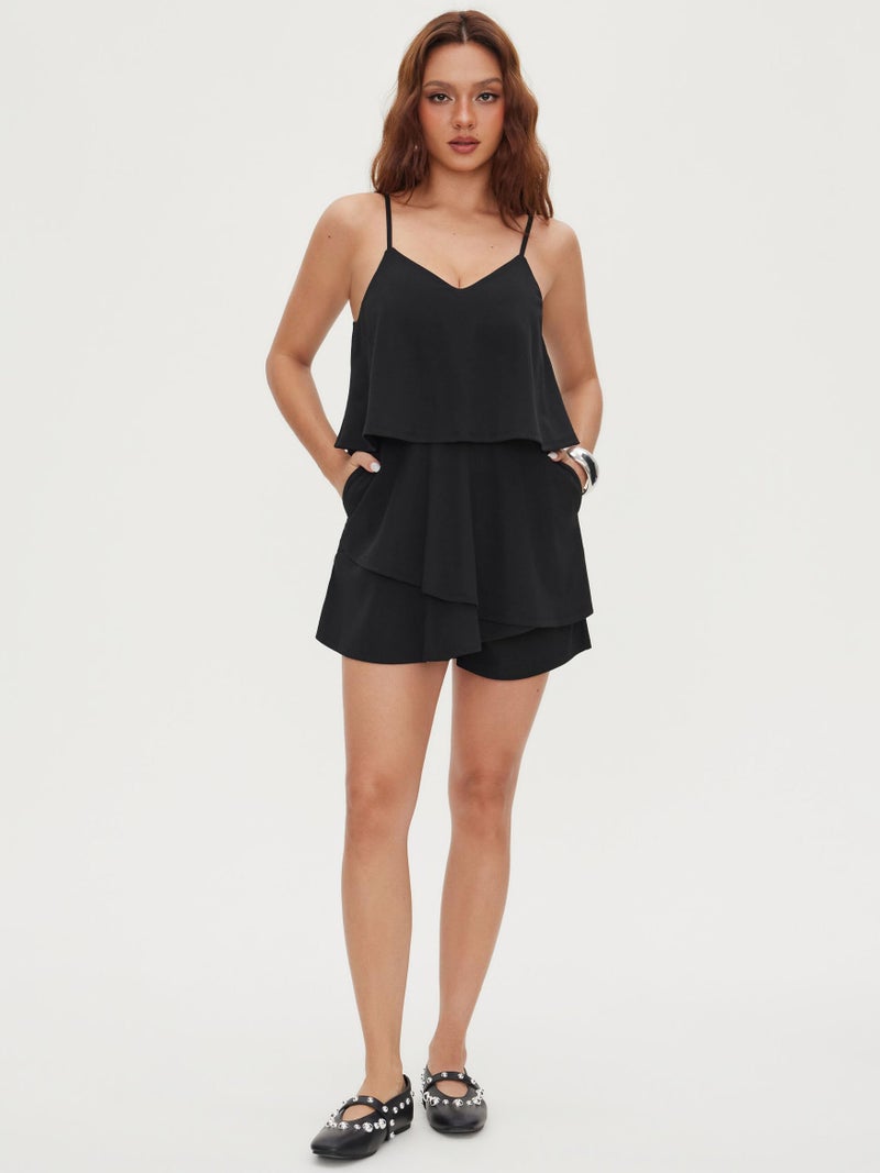 CIDER Rompers for Women Spaghetti Straps V Neck Ruffle Jumpsuits Summer Date Night Casual Fashion Outfits - Image 2