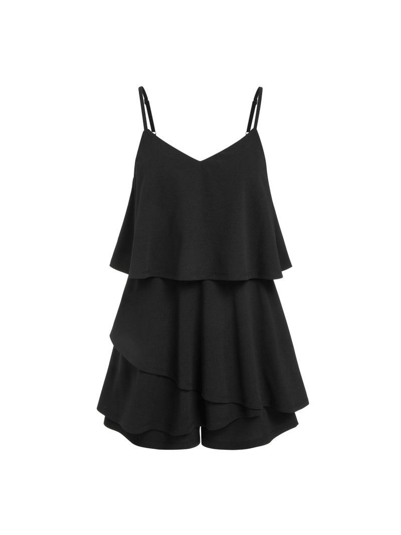CIDER Rompers for Women Spaghetti Straps V Neck Ruffle Jumpsuits Summer Date Night Casual Fashion Outfits - Image 1