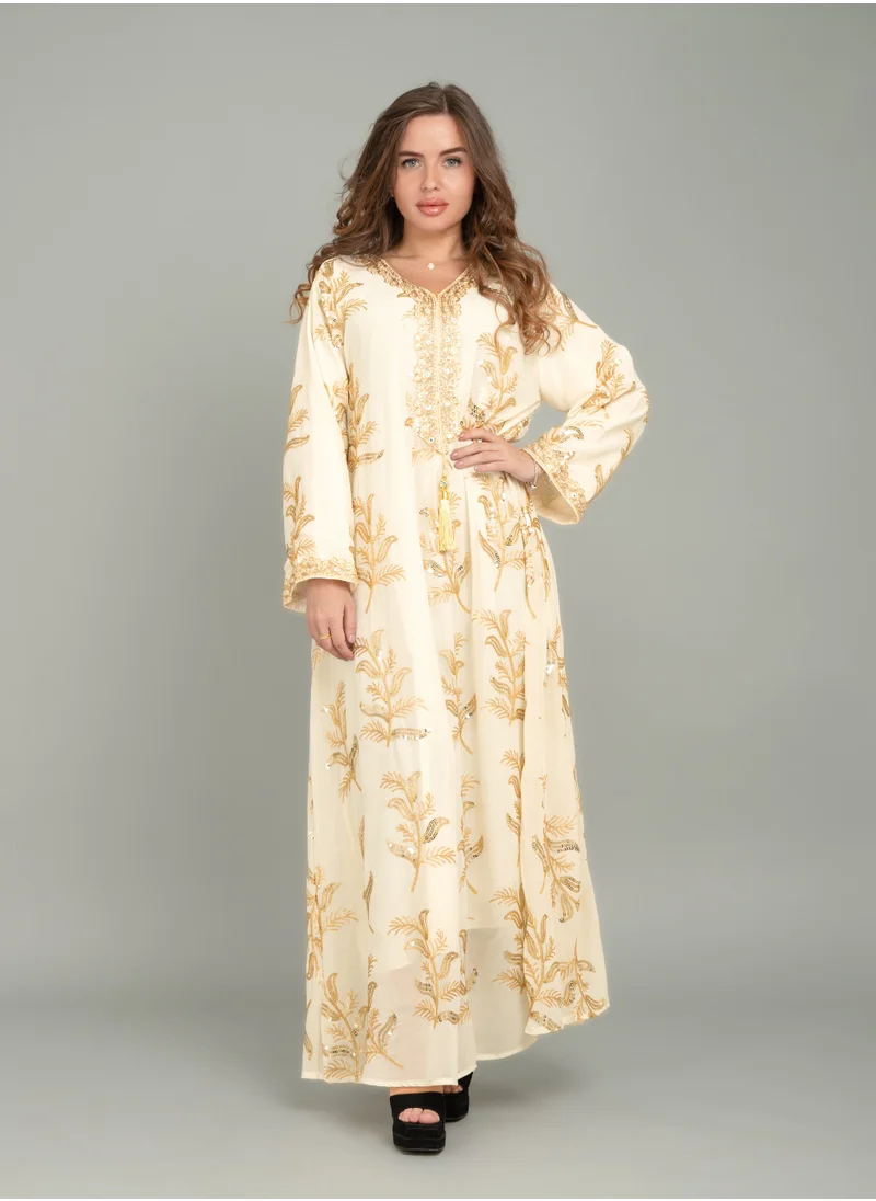 IKKXA Lace Neckline Embroidered Jalabiya CJ1039