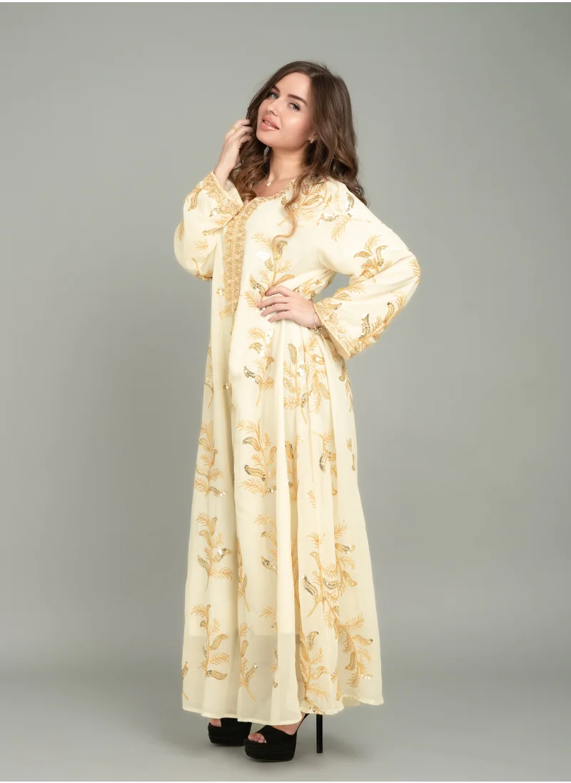 IKKXA Lace Neckline Embroidered Jalabiya CJ1039