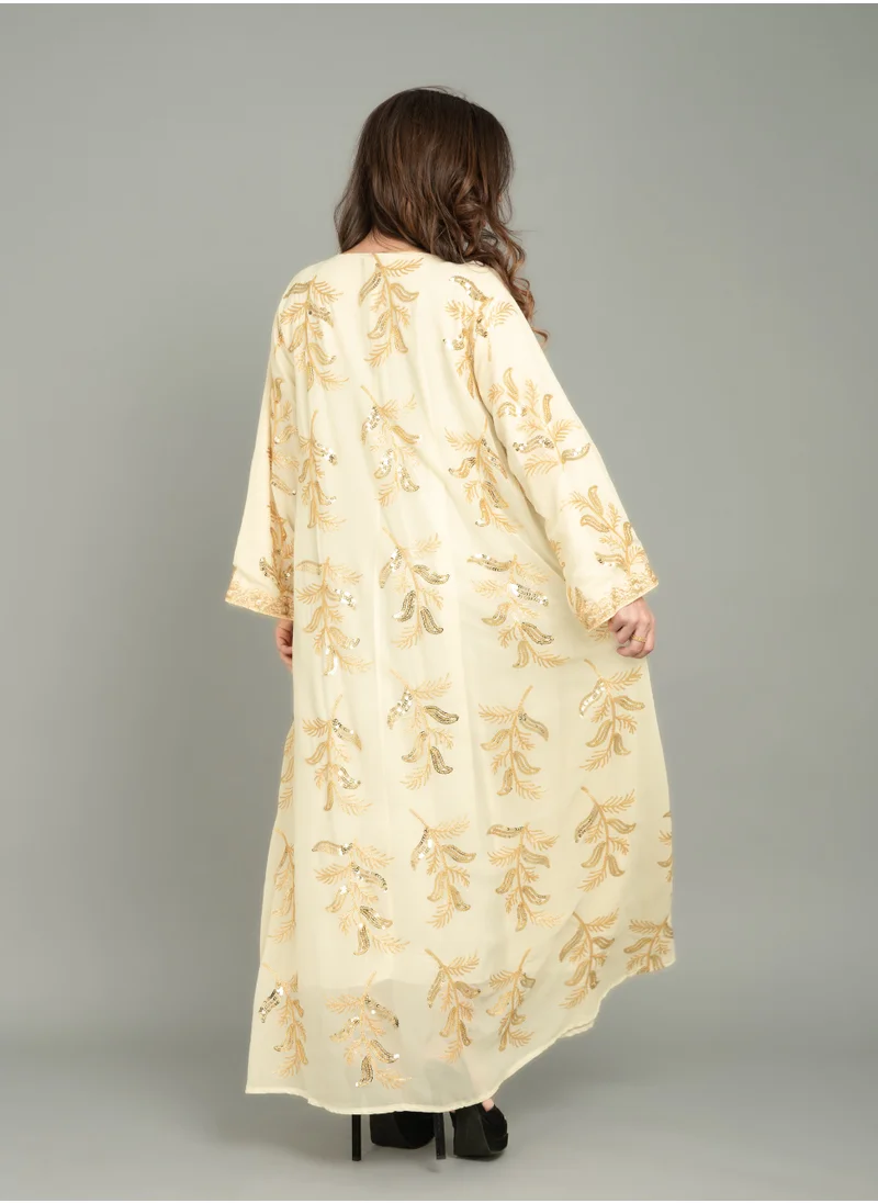 IKKXA Lace Neckline Embroidered Jalabiya CJ1039