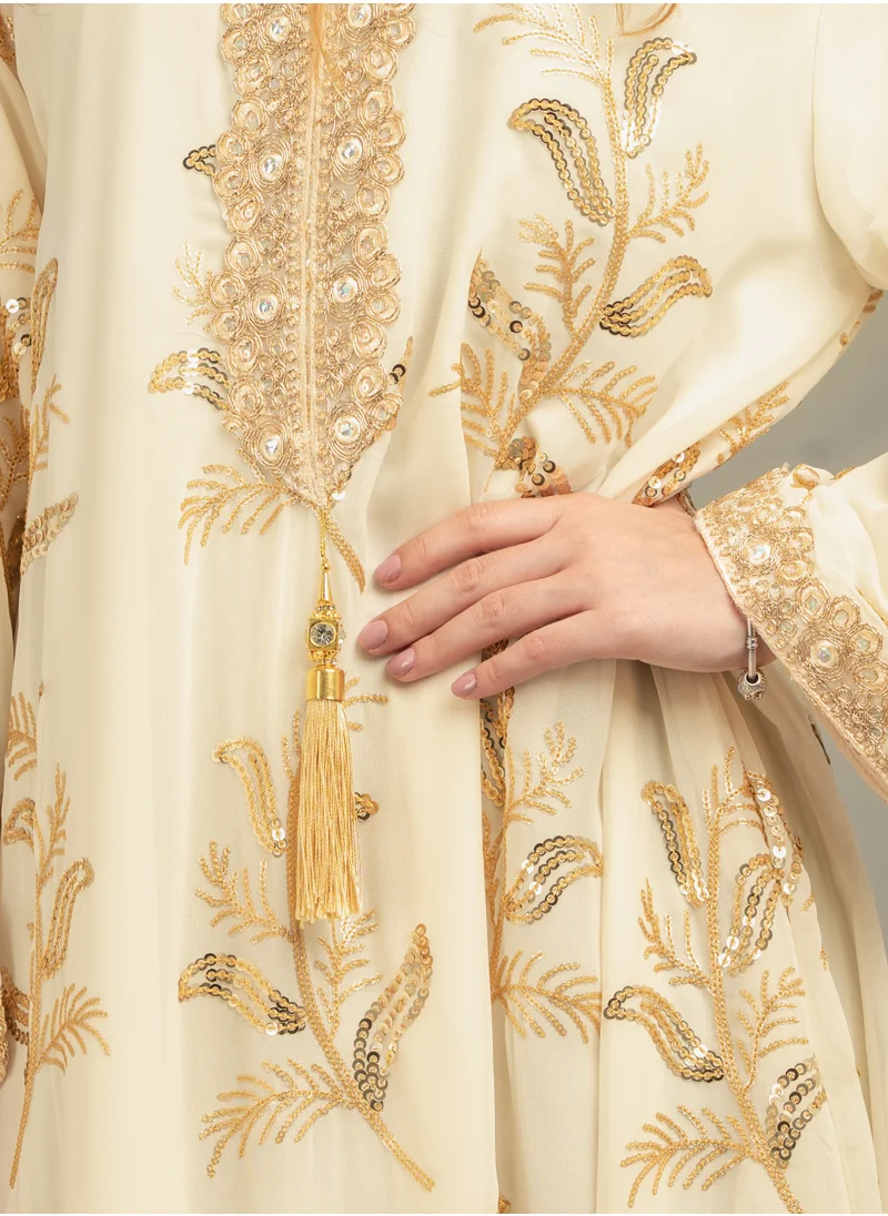 IKKXA Lace Neckline Embroidered Jalabiya CJ1039