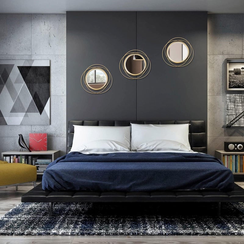 Cityelf 3 Set 13 inch Gold Circle Mirrors Wall Decor Iron Frame Wire Mirror Metal Circular Mirror Home Decor Hanging Mirrors for Room/Bedroom/Bathroom/Entryway - Image 4
