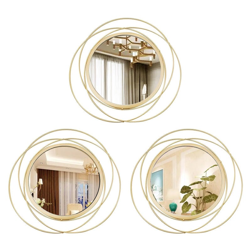 Cityelf 3 Set 13 inch Gold Circle Mirrors Wall Decor Iron Frame Wire Mirror Metal Circular Mirror Home Decor Hanging Mirrors for Room/Bedroom/Bathroom/Entryway - Image 1