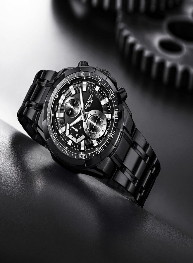 LONGBO Black Business Casual Stainless Steel Decorative Subdials Big Blue Dial Scratch Resistant Waterproof Analog Watch For Men And Boys - Image 2