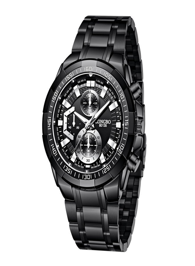 LONGBO Black Business Casual Stainless Steel Decorative Subdials Big Blue Dial Scratch Resistant Waterproof Analog Watch For Men And Boys - Image 1