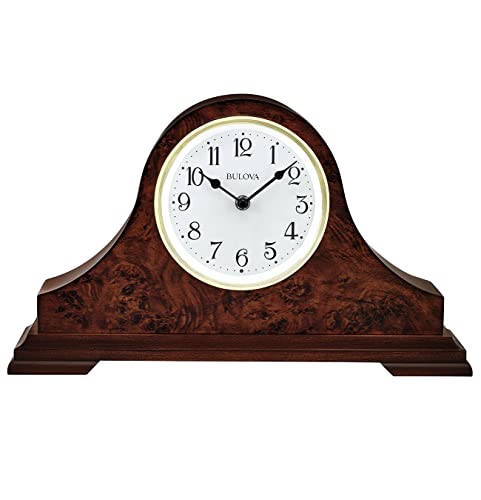 Bulova Chandler Lighted Mantel Clock Model B1853 Elegant Design Illuminated Dial Quartz Movement Cherry Wood Finish Battery Operated