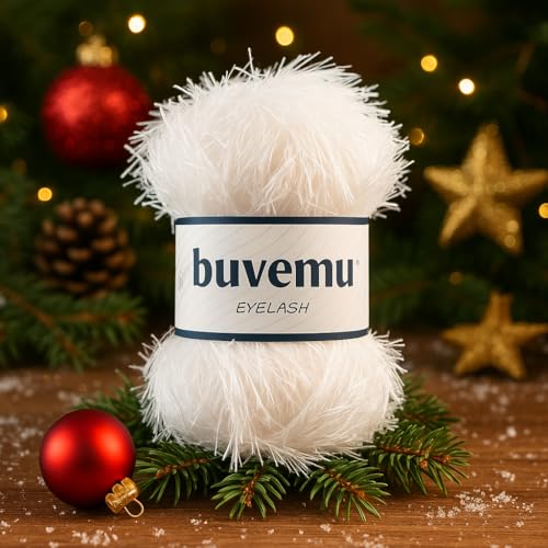 Buvemu Eyelash Fun Fur Yarn 100 Gram (3.53 Ounces) 175 Yards (160 Meters) (Optical White - 2 Skeins) - Image 4