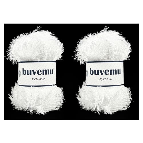 Buvemu Eyelash Fun Fur Yarn 100 Gram (3.53 Ounces) 175 Yards (160 Meters) (Optical White - 2 Skeins) - Image 1