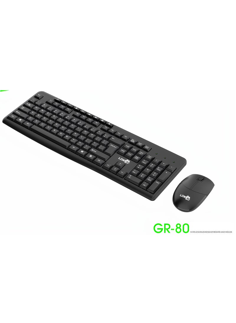 LDKAI مجموعة لوحة المفاتيح والفأرة اللاسلكية GR-80 – لوحة مفاتيح رفيعة 2.4G مع مفاتيح وسائط متعددة، فأرة بصرية، مستقبل نانو، نطاق 10 متر – 104 مفتاح، لجهاز الكمبيوتر ويندوز، اللابتوب، سطح المكتب (أسود) - Image 4