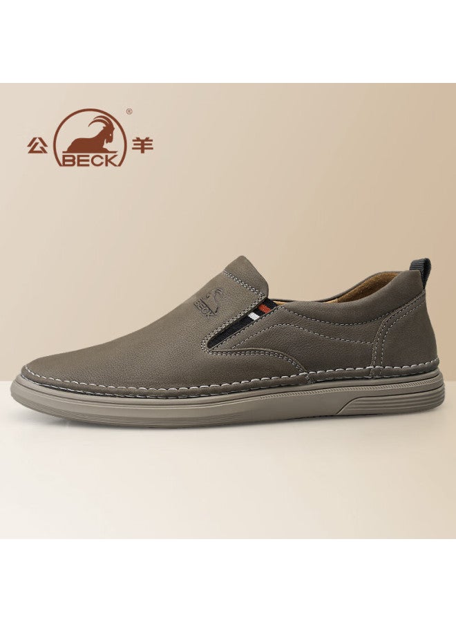 Gongyang Men's Leather Shoes, Business Casual Loafers, Slip-on Driving Shoes, Khaki, Size 39