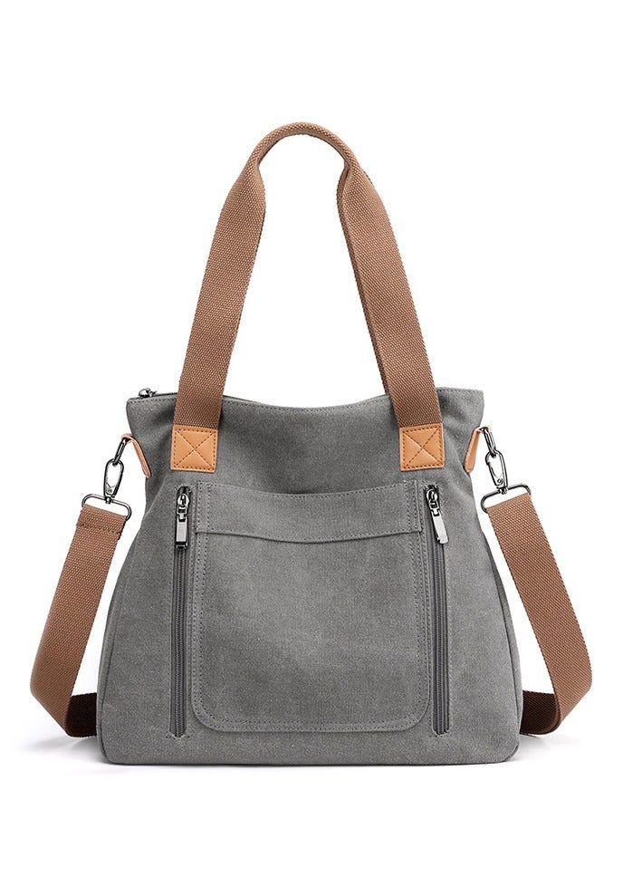 MIXDE Women's Fashion Canvas Tote Bag Large Capacity Multi Pocket Handbag Hardware Practical Fabric  - Image 1