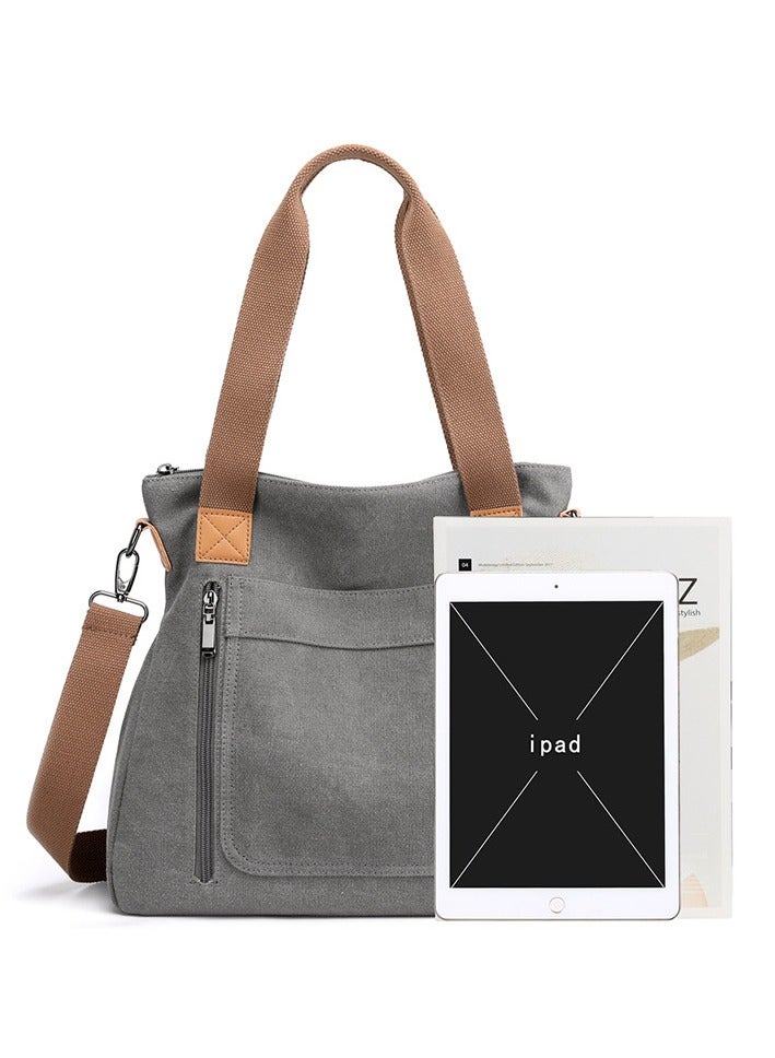 MIXDE Women's Fashion Canvas Tote Bag Large Capacity Multi Pocket Handbag Hardware Practical Fabric  - Image 2