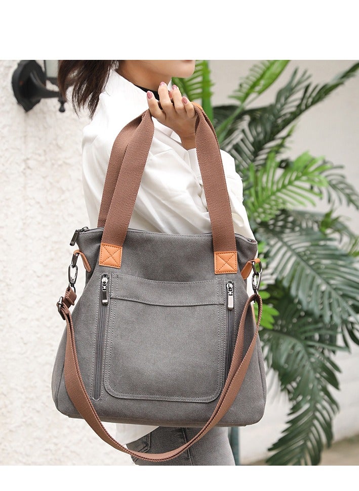 MIXDE Women's Fashion Canvas Tote Bag Large Capacity Multi Pocket Handbag Hardware Practical Fabric  - Image 3