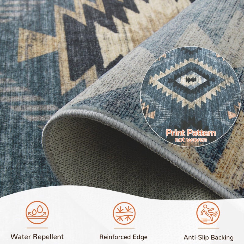 BESTSWEETIE Area Rug 8x10 Rug Machine Washable Non-Slip Low Pile Print Pattern Western Rug for Living Room Bedroom Navy/Grey - Image 3