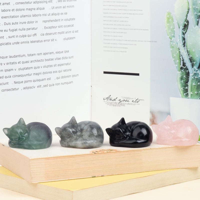 Ytbeoxk 2 Inch Black Obsidian Cat Crystal Statue, Healing Crystal Cat Decorations,Polished Hand Carved Obsidian Lucky Cute Kitten Figurines, Black Cat Gift Home Office Desk Decor for Cat Lovers - Image 4